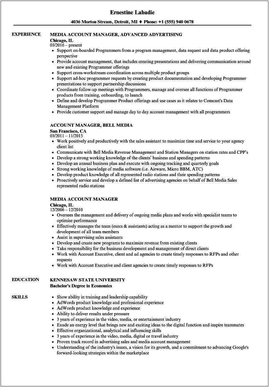 Account Director Ad Agency Resume Sample