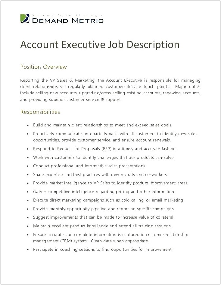 Account Executive Resume Sample India