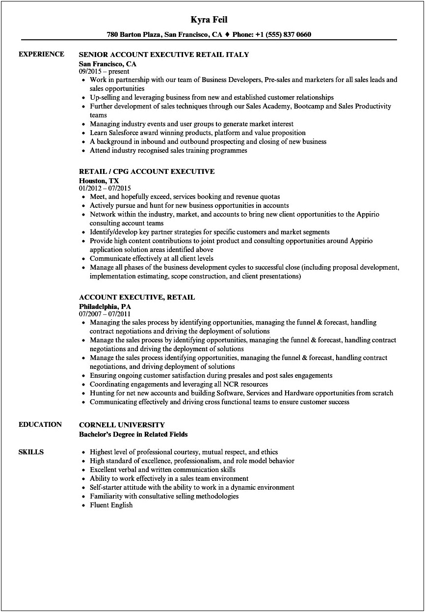 Account Job Description For Resume