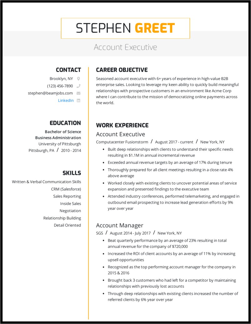 Account Manager Blurb For Resume