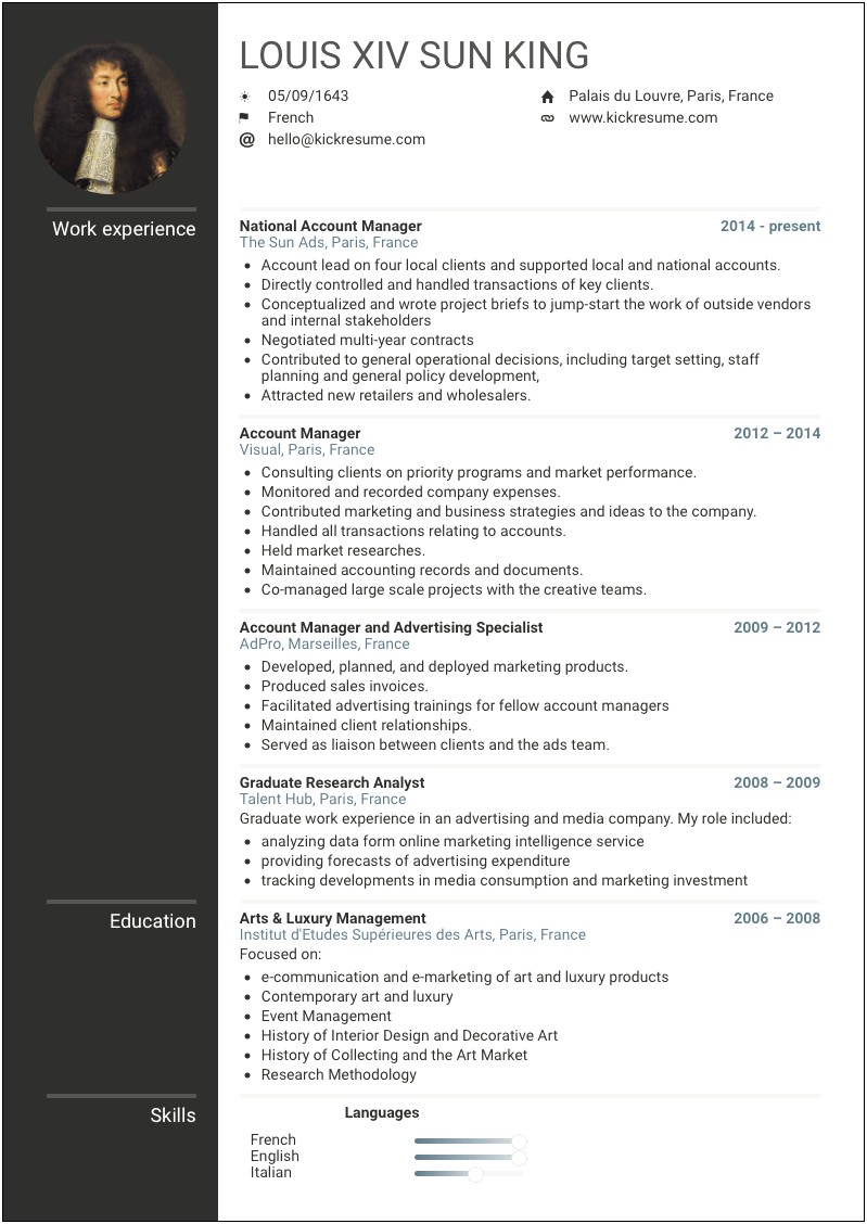 Account Manager Job Description On Resume