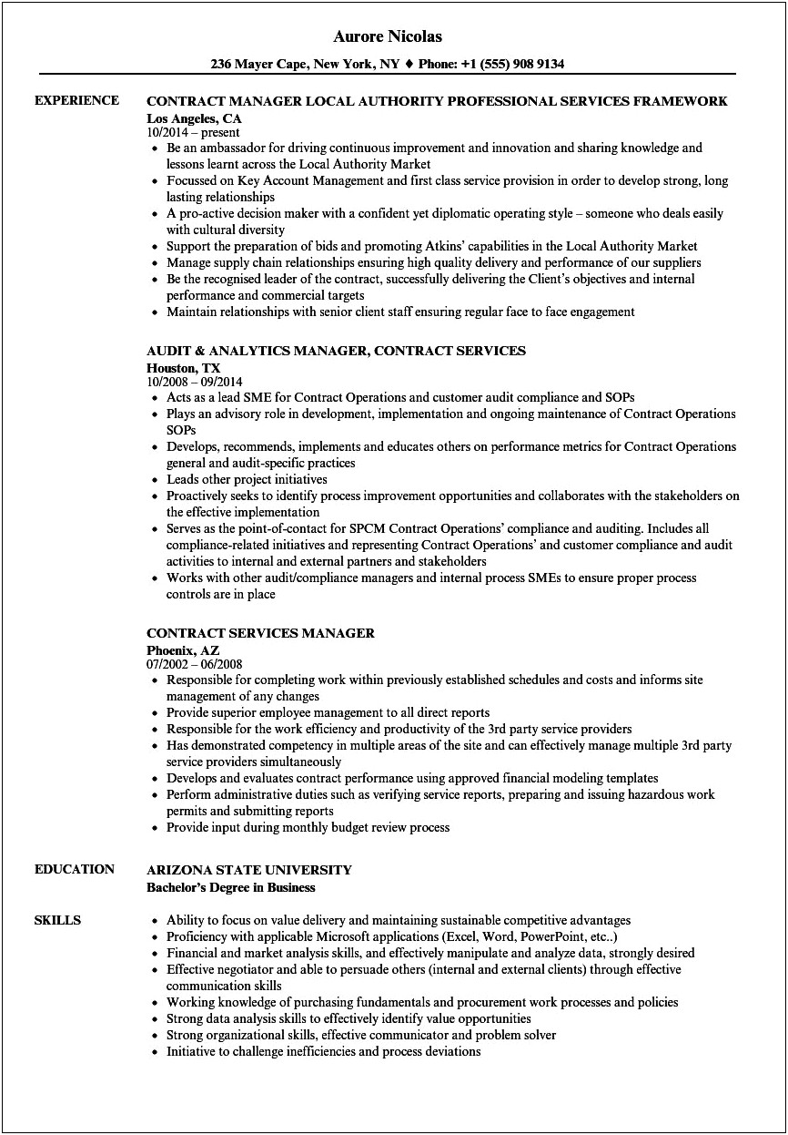 Account Manager Naspo Contract Resume