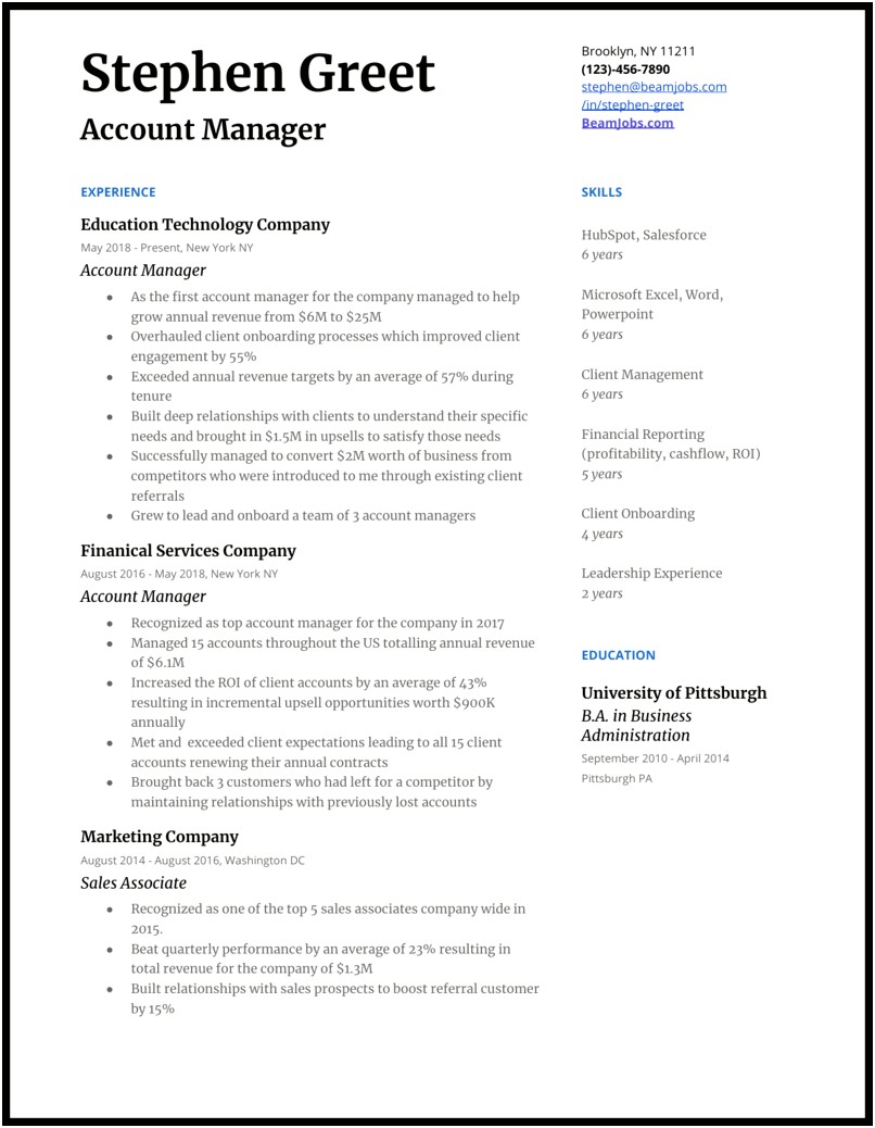 Account Manager Objectives Resume Example