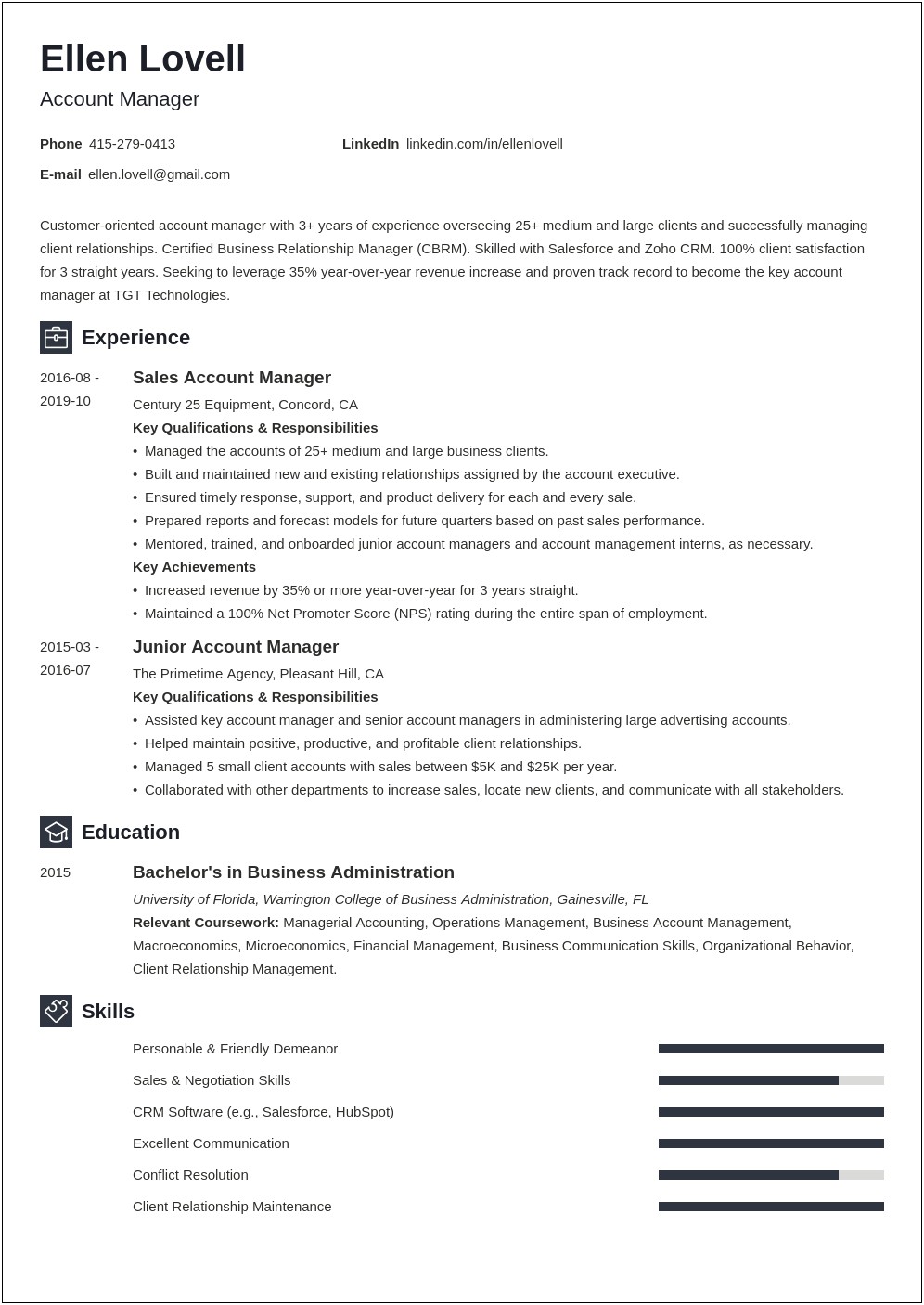 Account Manager Resume Objective Sample