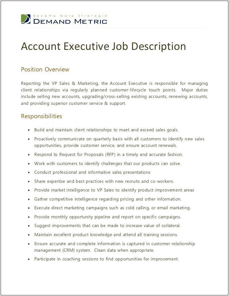 Account Manager Roles And Responsibilities On A Resume
