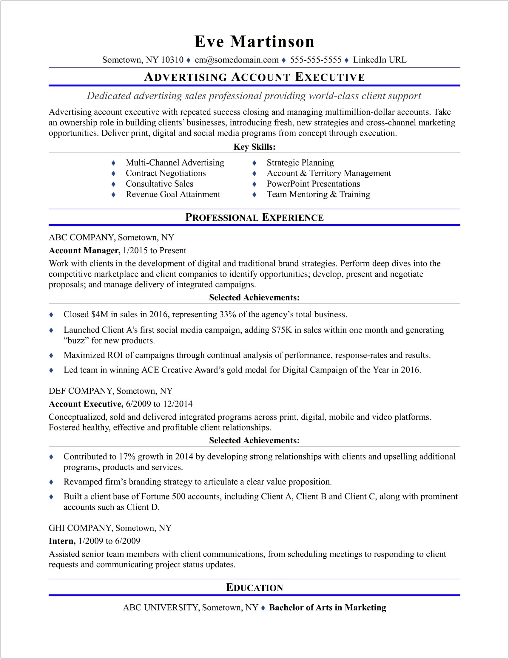 Account Manager Skills For Resume