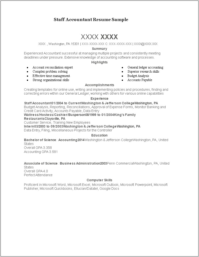 Accountant Resume With Computer Skills