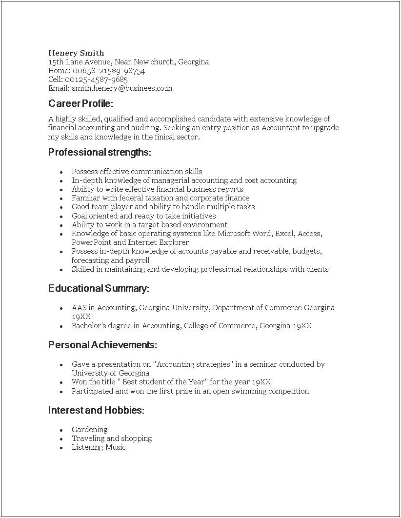 Accountant Summary Of Qualifications For Resume
