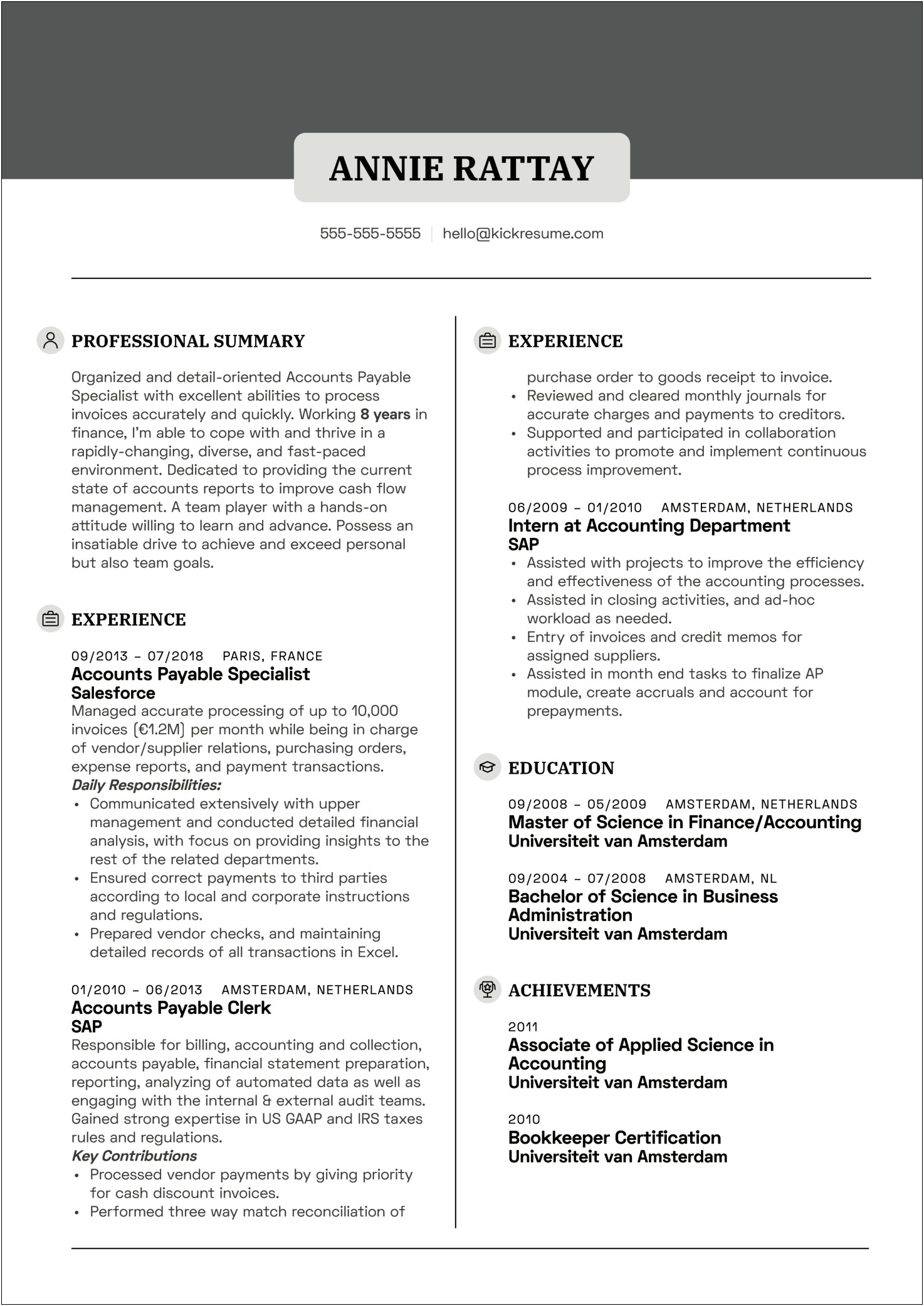 Accounting And Bookkeeping Resume Examples