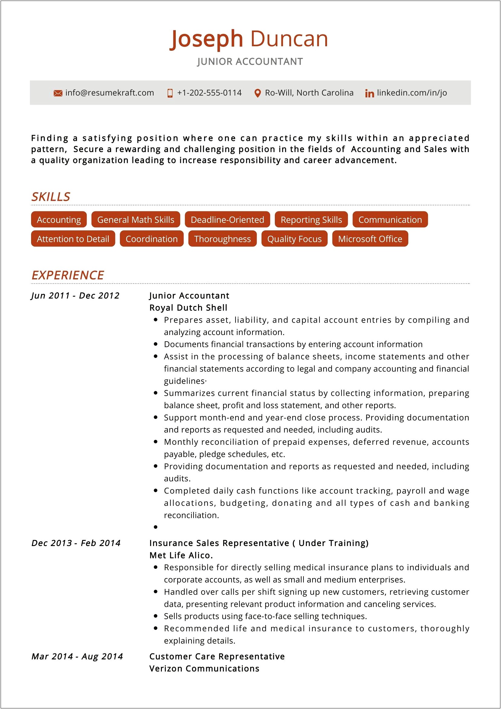 Accounting And Finance Job Resume