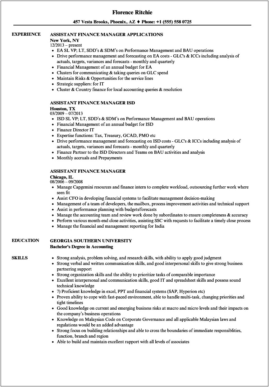 Accounting Assistant Resume And Assitant Manager