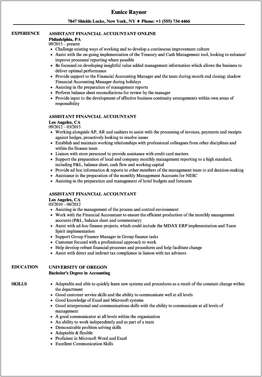 Accounting Assistant Skills For Resume