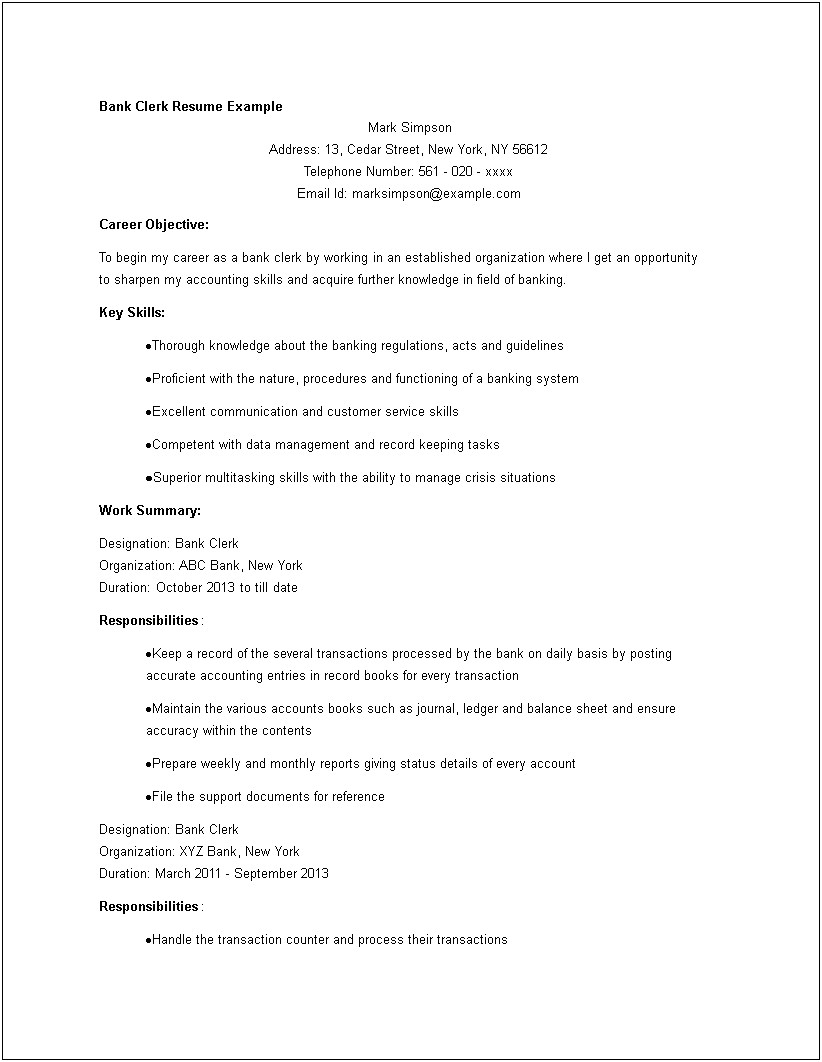Accounting Clerk Resume Objective Statement