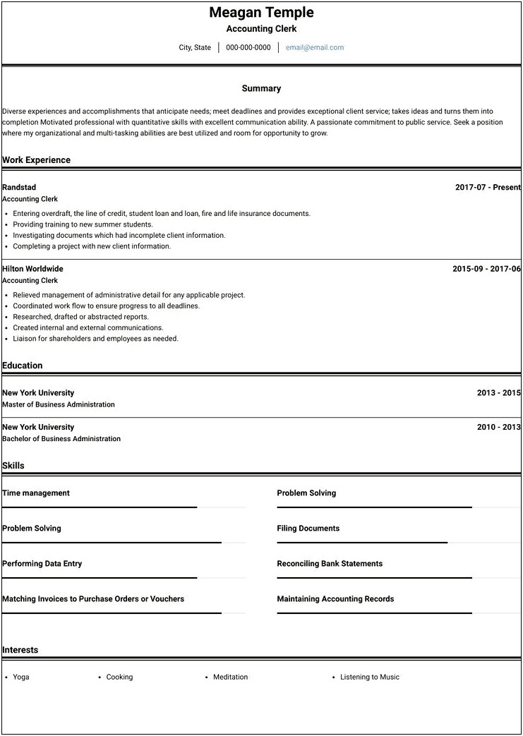 Accounting Clerk Sample Resume Objective