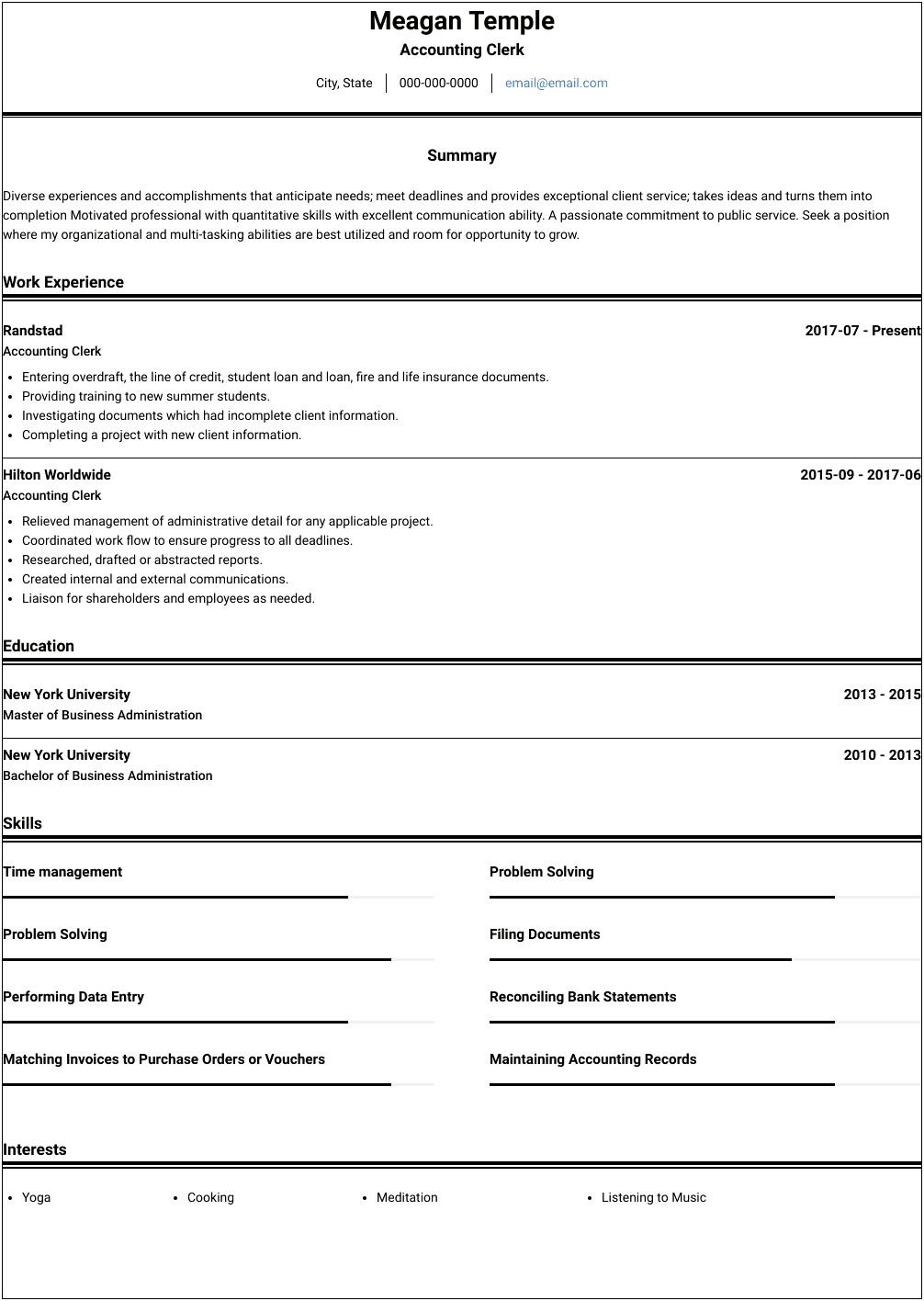 Accounting Clerk Skills In Filling For Resume