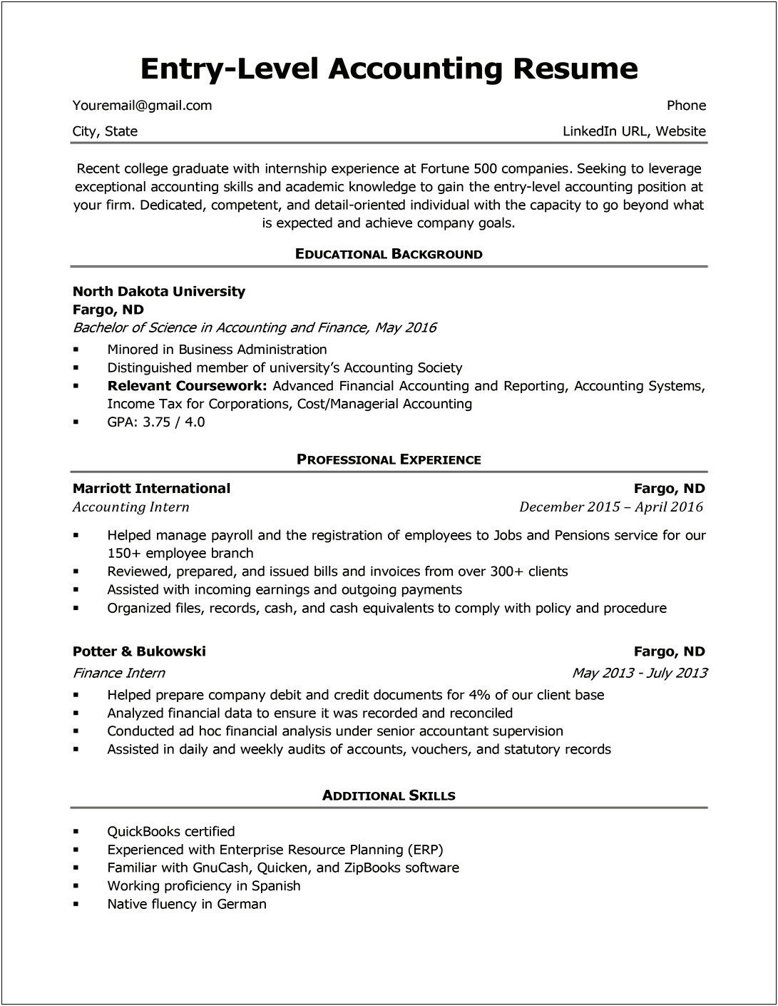 Accounting Intern Objective On Resume
