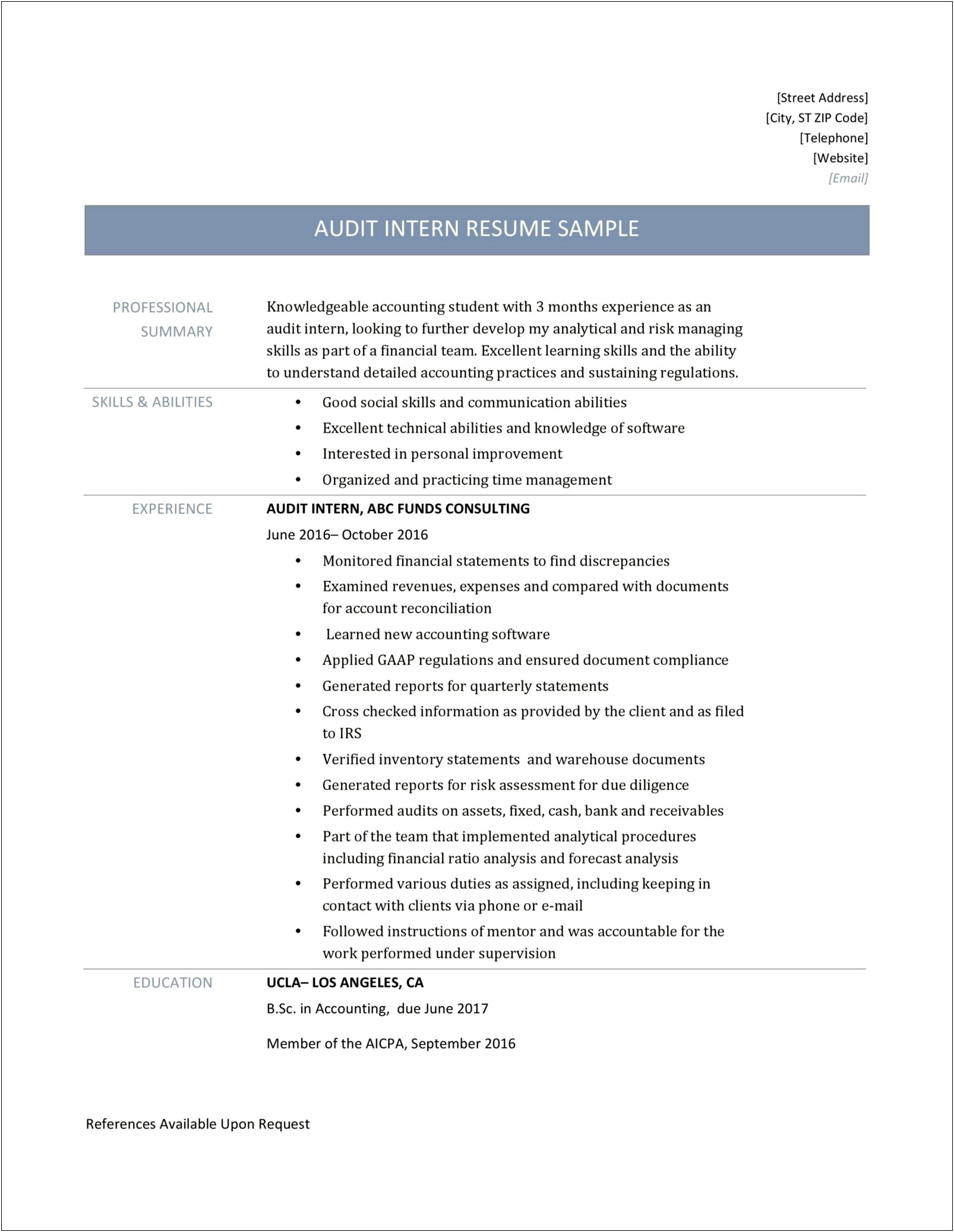Accounting Internship Resume Objective Statement