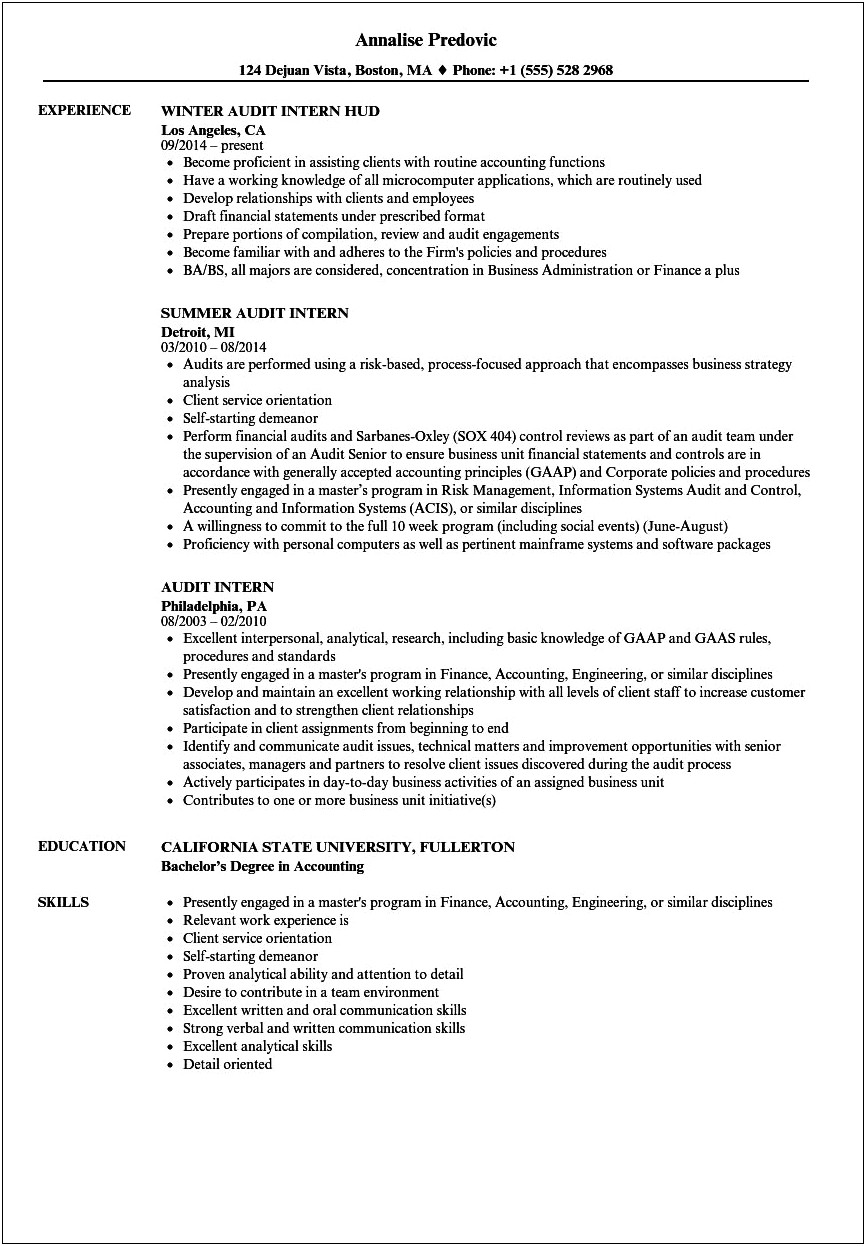 Accounting Internship Resume Summary Examples