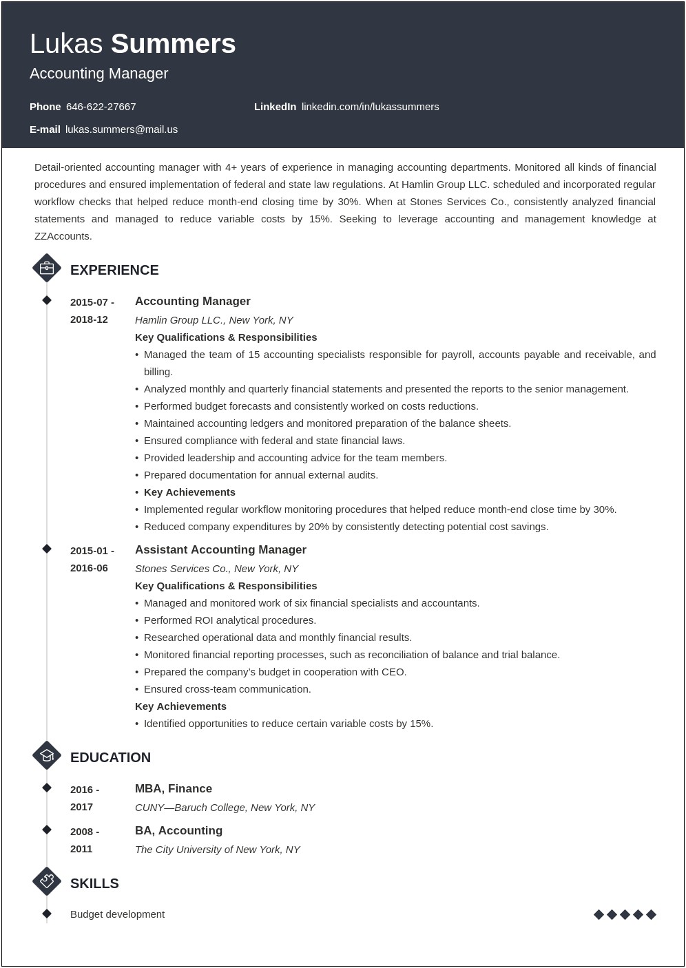 Accounting Manager Responsibilities For Resume