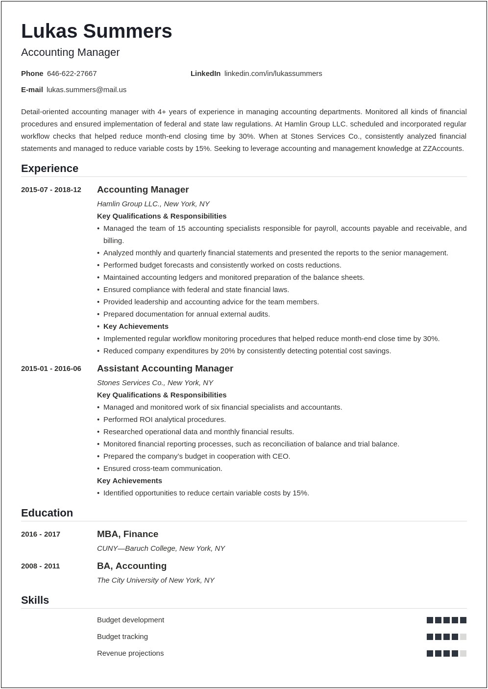 Accounting Manager Resume Template Free