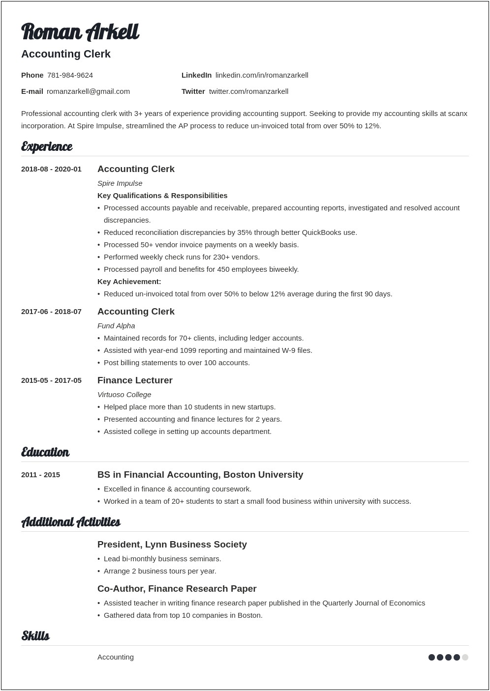 Accounting Objectives On A Resume