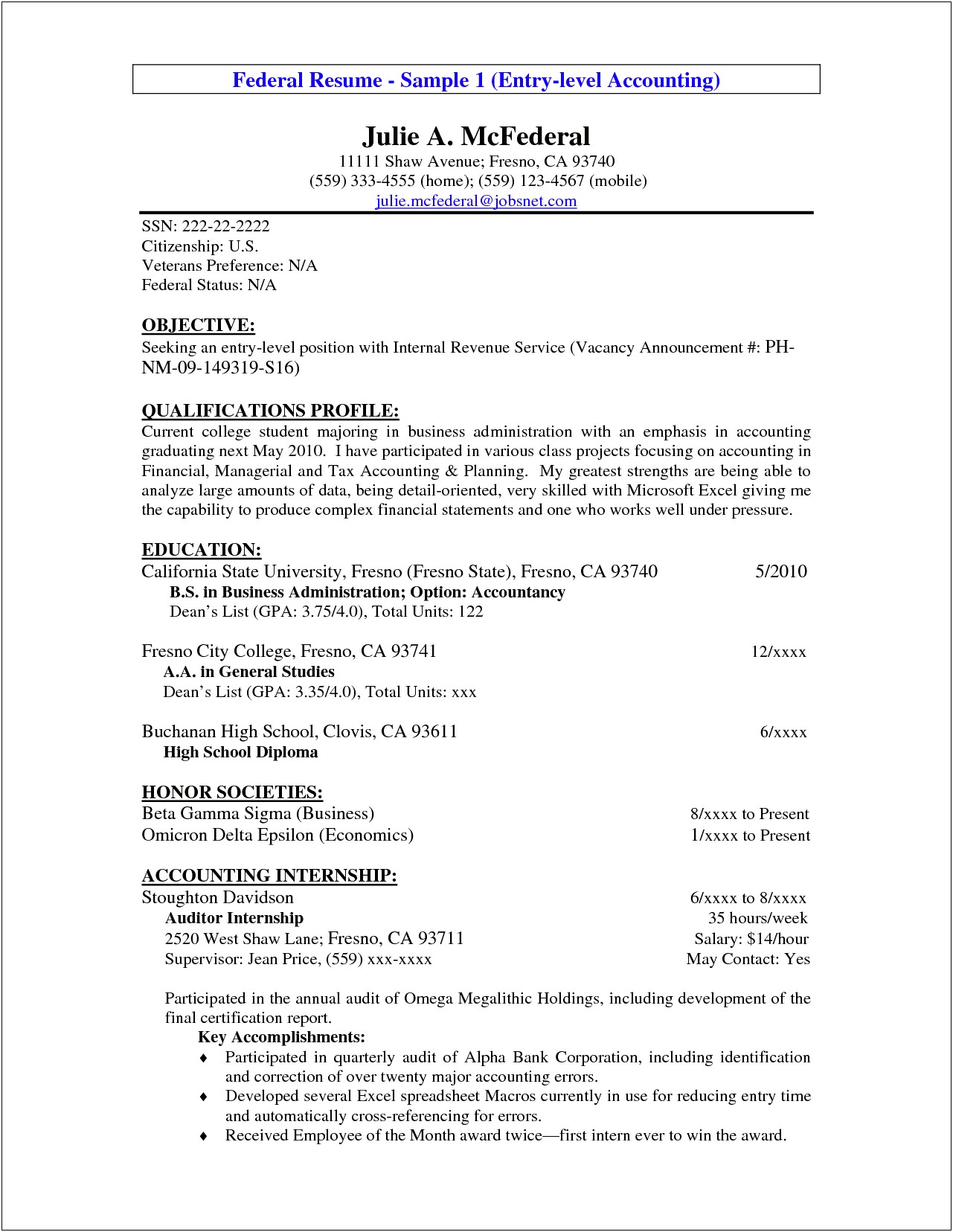 Accounting Resume Career Objective Examples