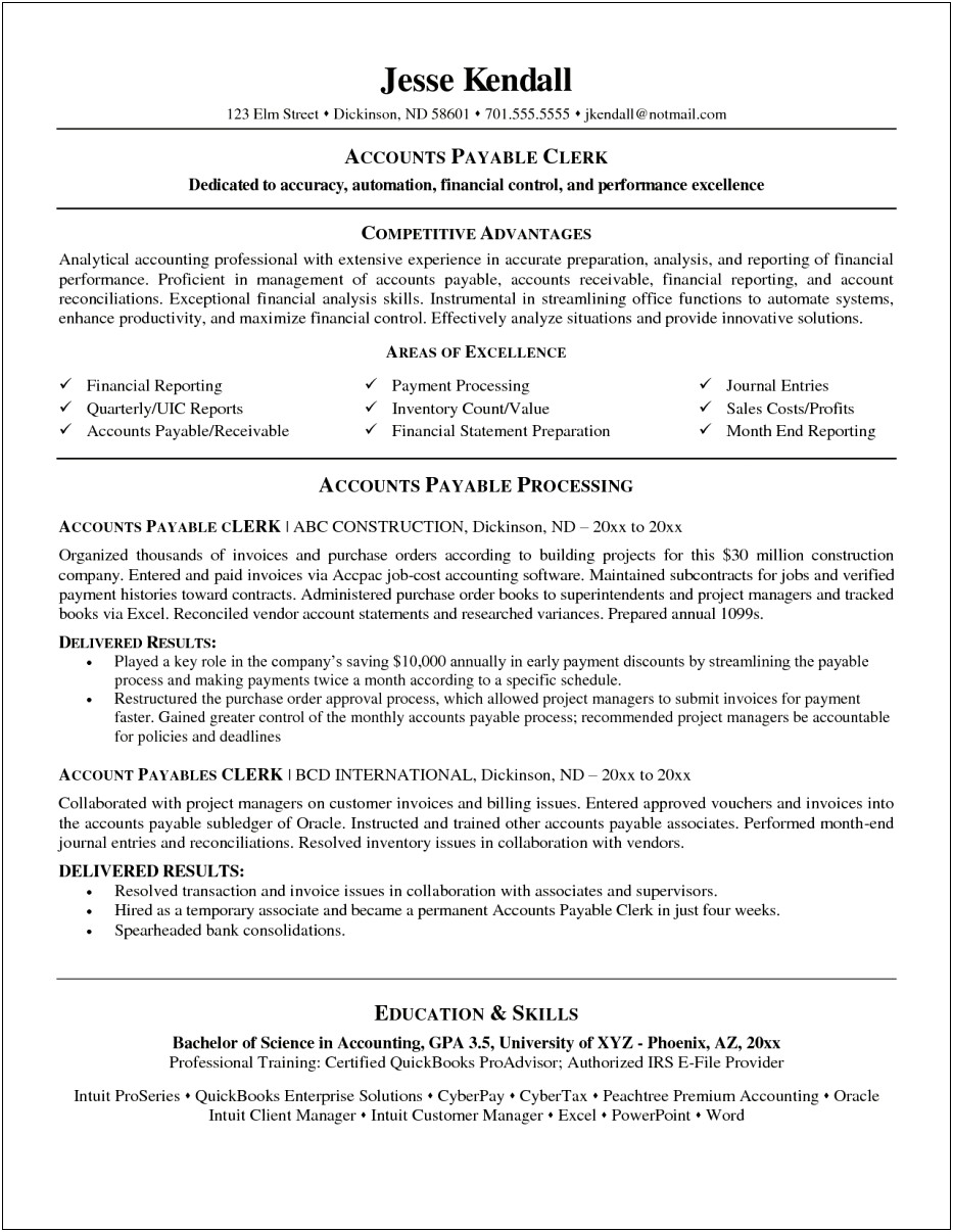 Accounting Resume Entry Level Example