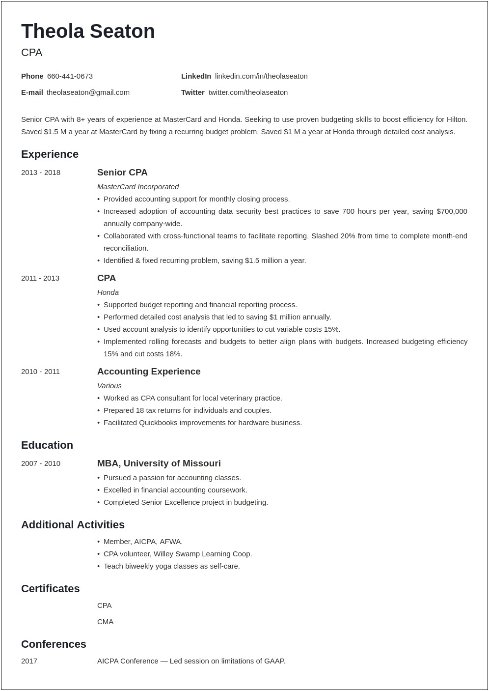 Accounting Resume Summary Of Qualifications Examples
