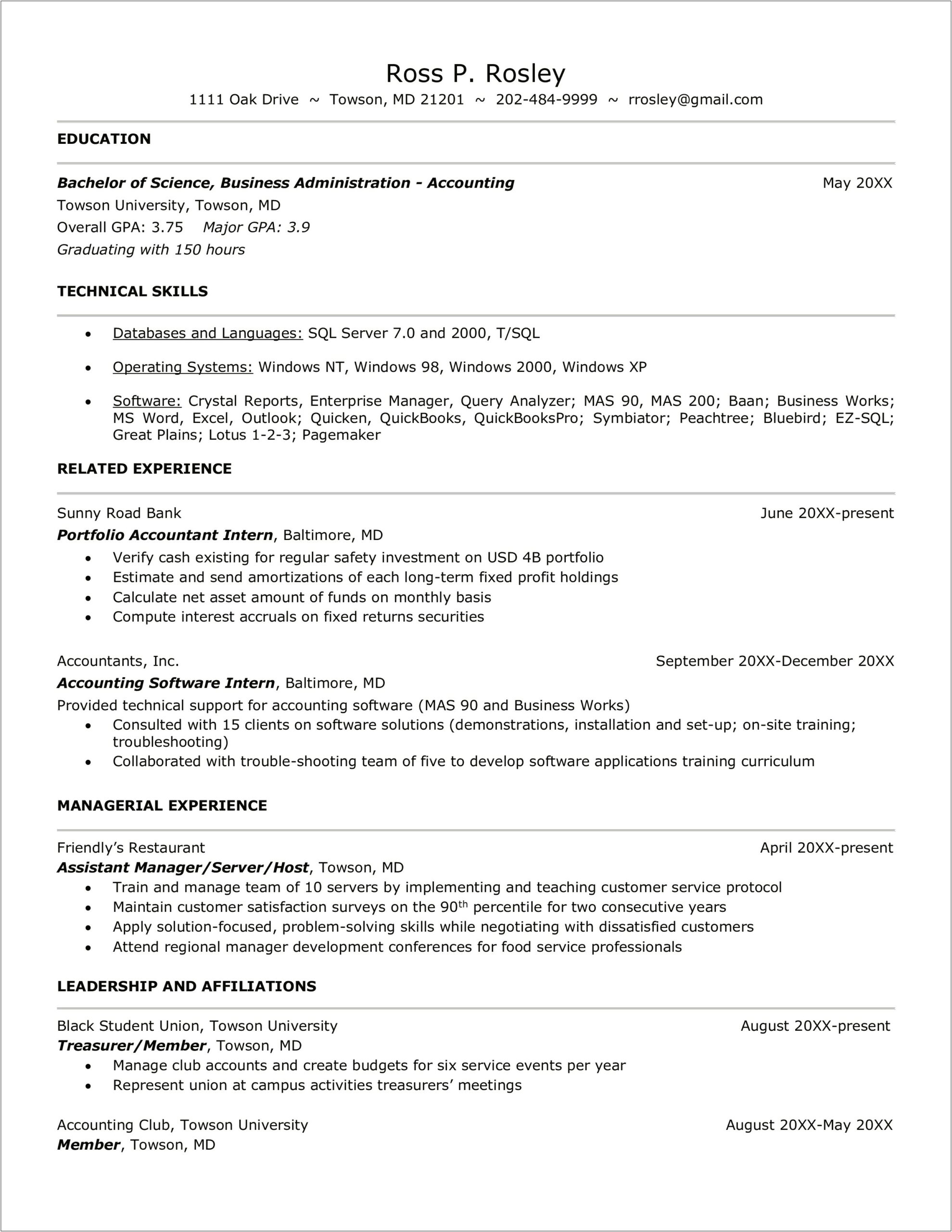 Accounting Student Resume Examples Cpa