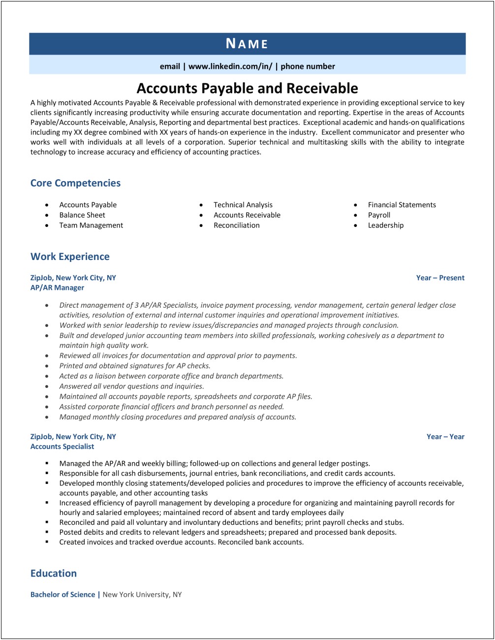 Accounts Payable And Receivable Resume Summary