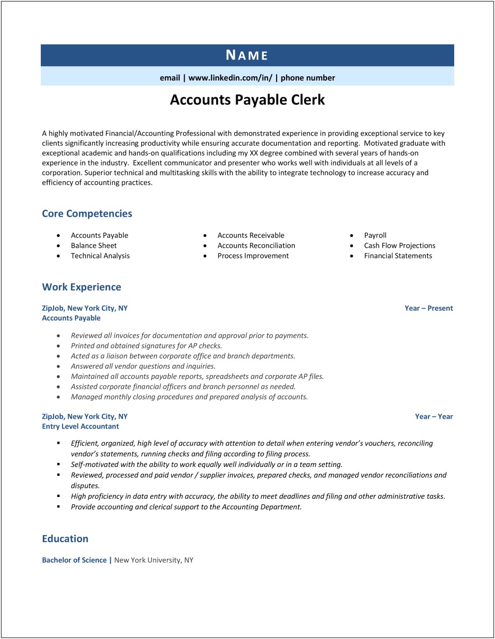 Accounts Payable Clerk Resume Example