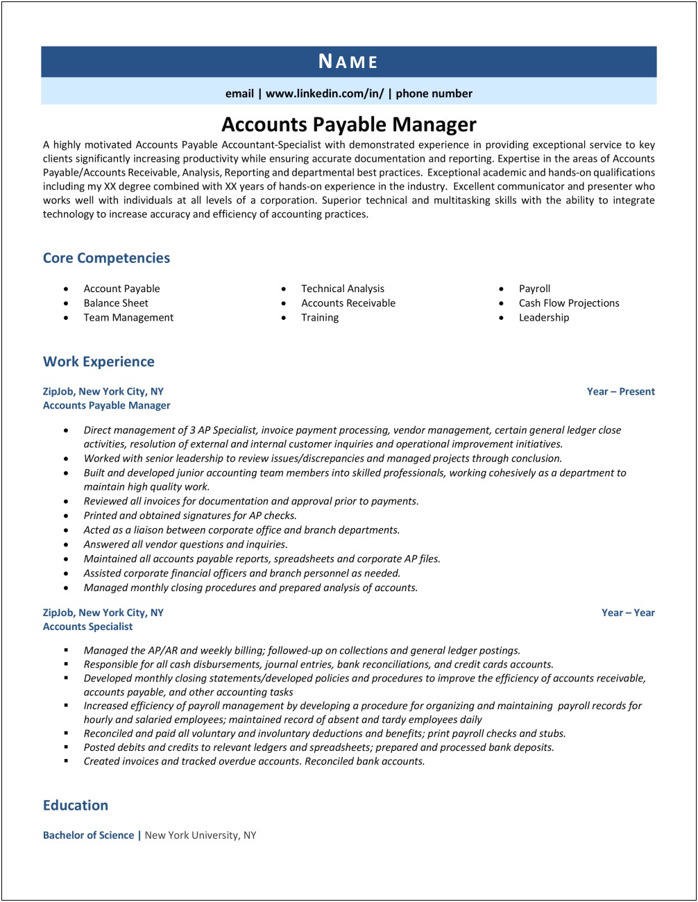 Accounts Payable Manager Resume Pdf