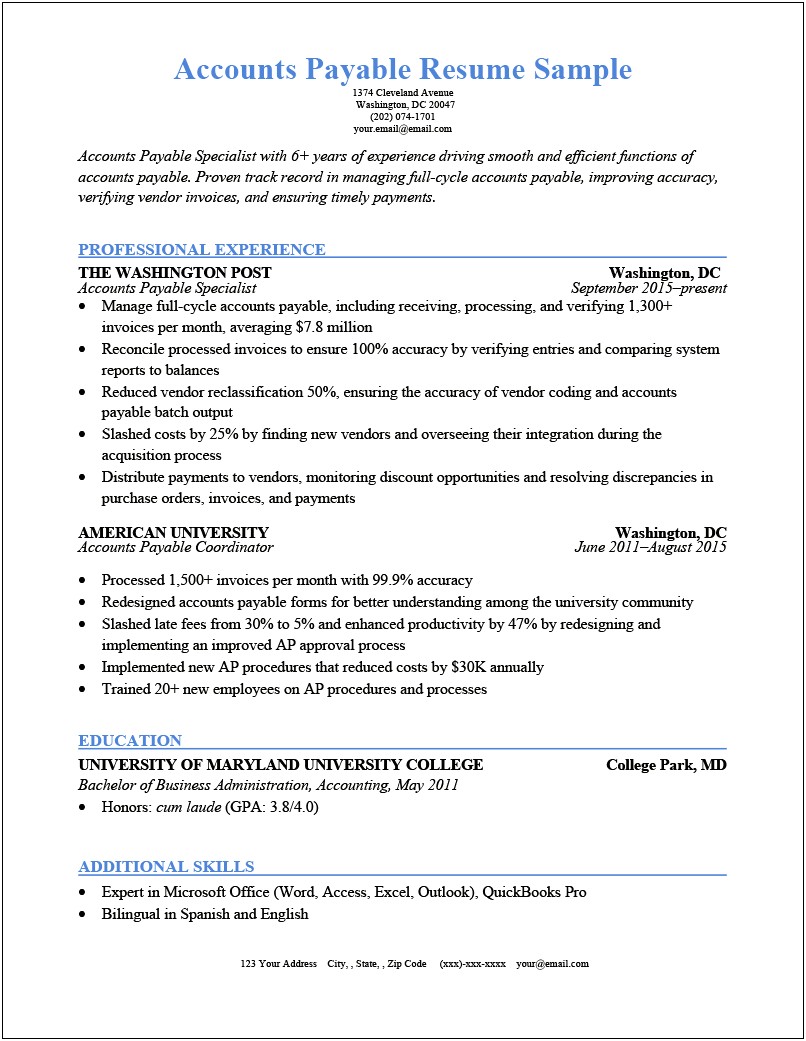Accounts Payable Manager Resume Sample
