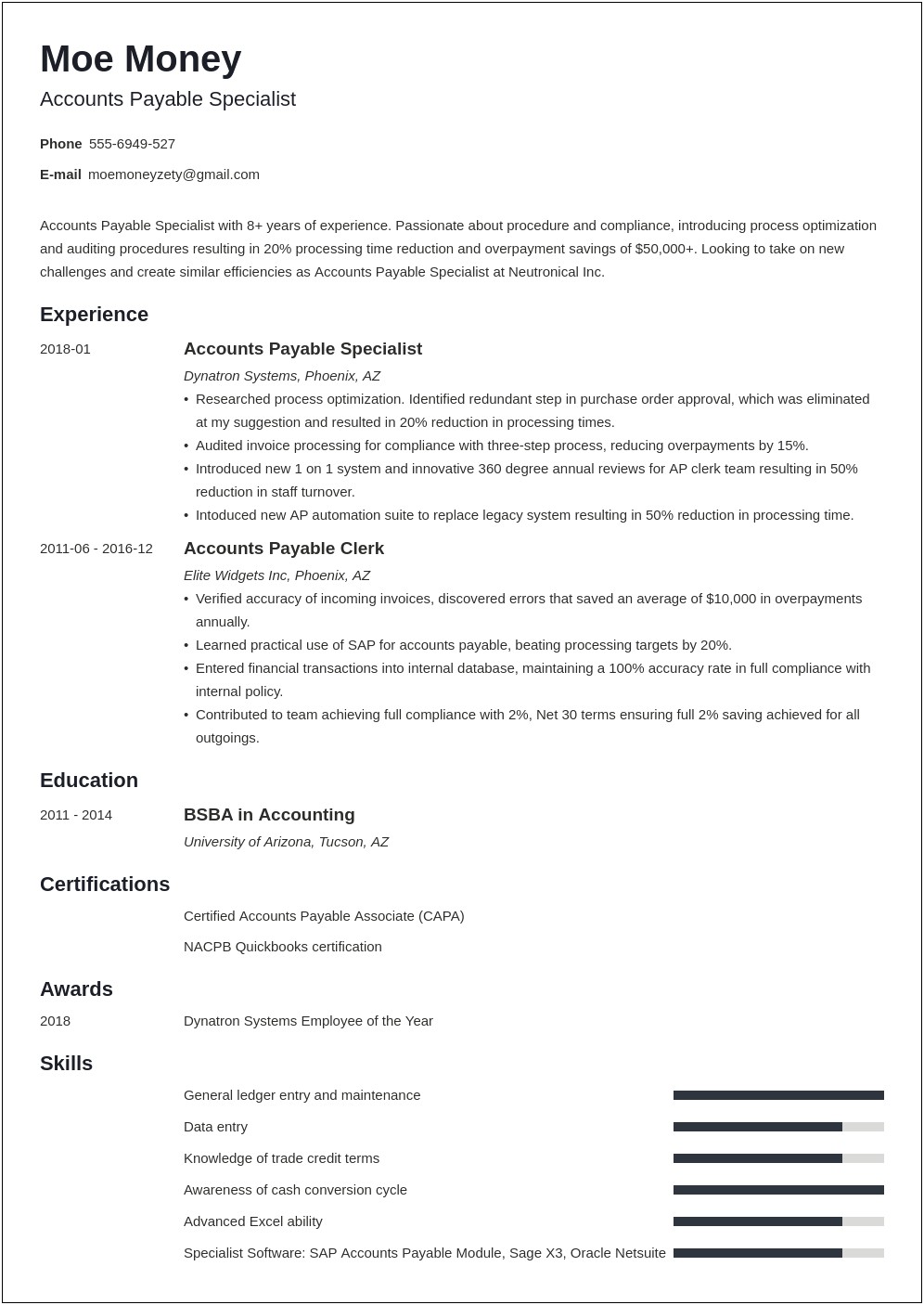 Accounts Payable Resume Profile Statement Examples