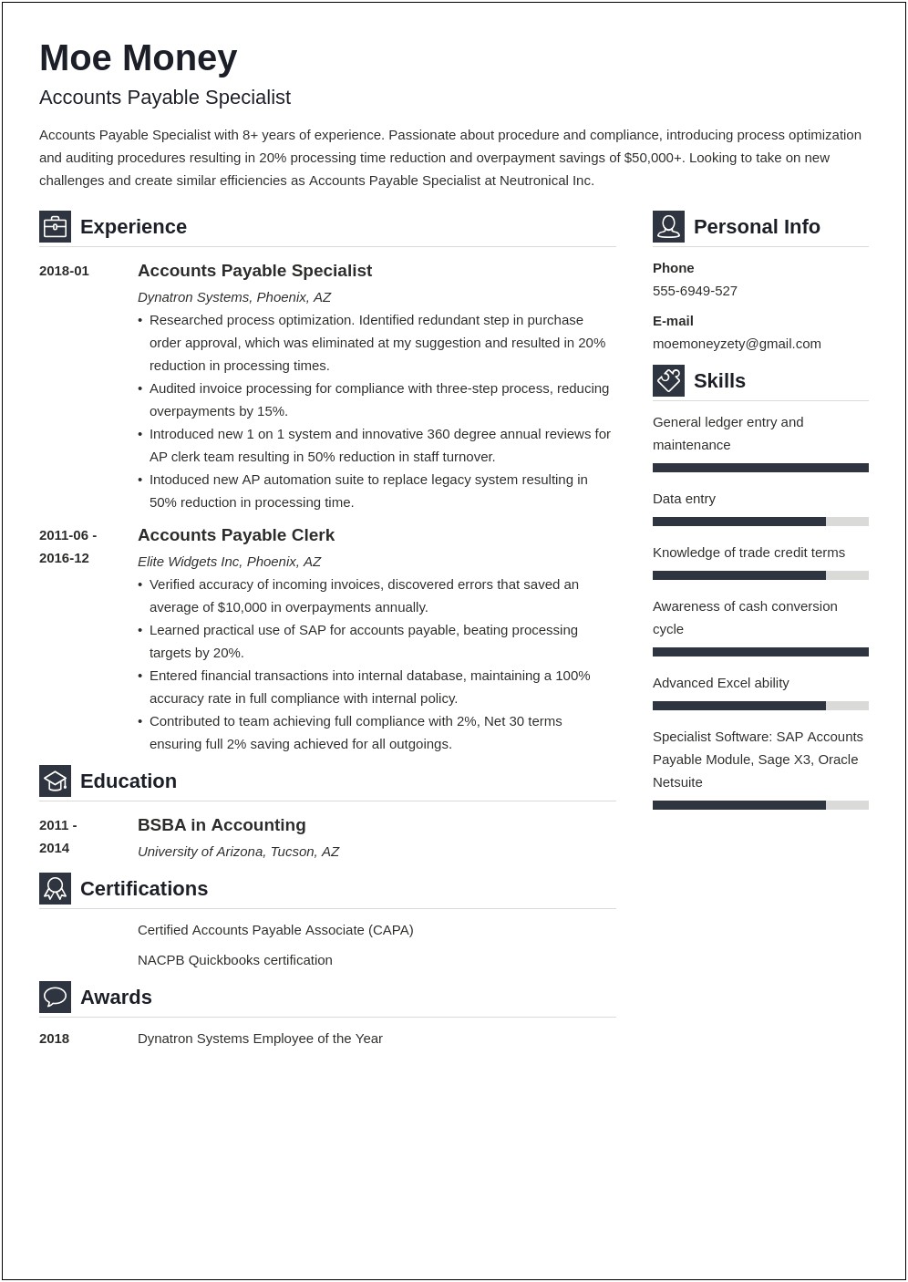 Accounts Payable Specialist Objective Resume