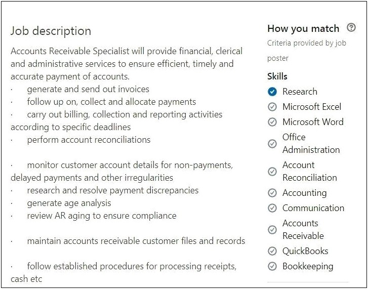Accounts Receivable Clerk Description For Resume