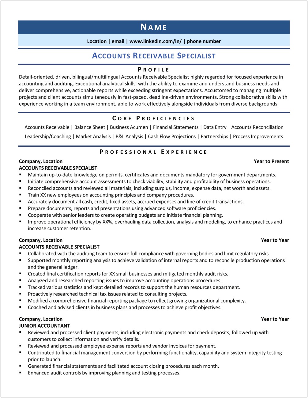 Accounts Receivable Job Resume Description