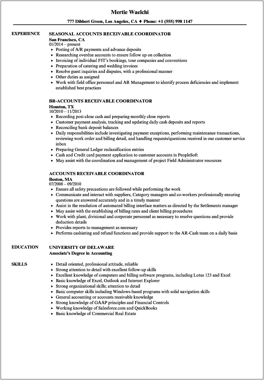 Accounts Receivable Officer Sample Resume