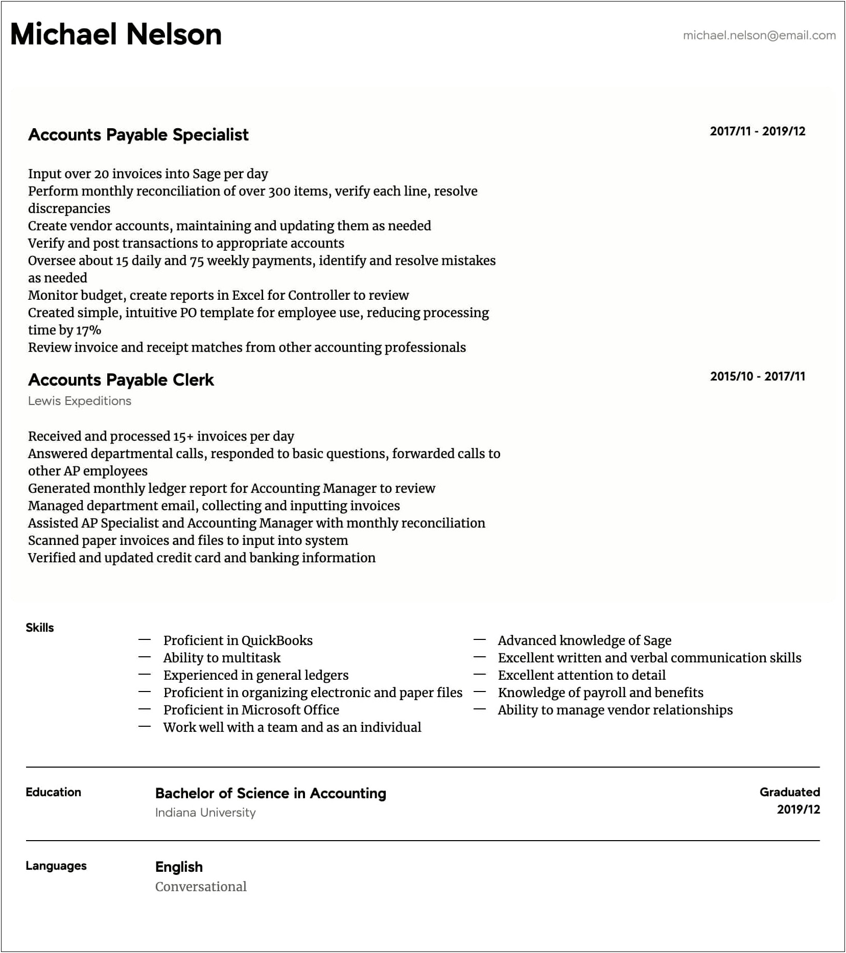 Accounts Receivable Specialist Resume Sample