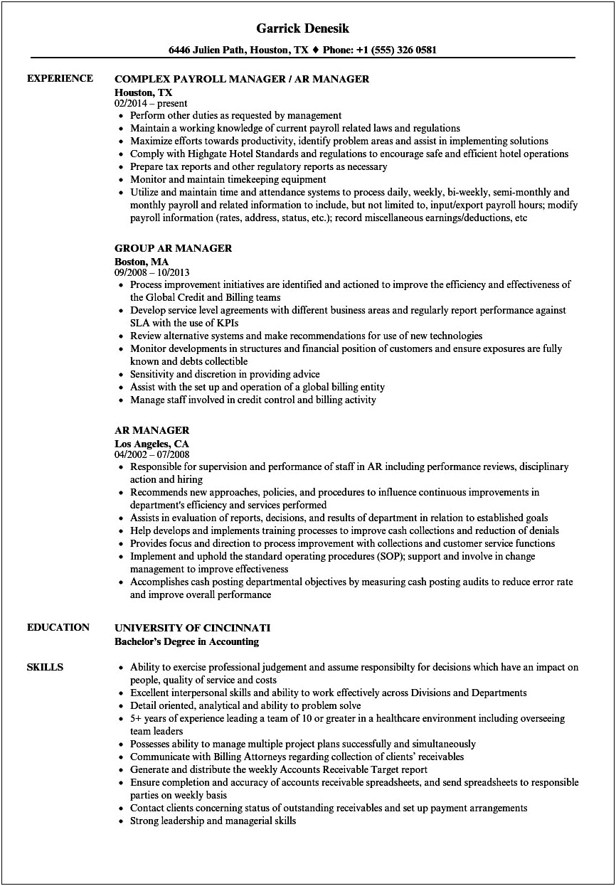 Accounts Receivables Job Description Resume