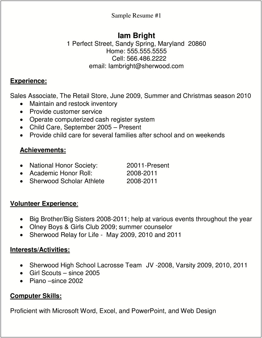 Achievements On Resume For High School