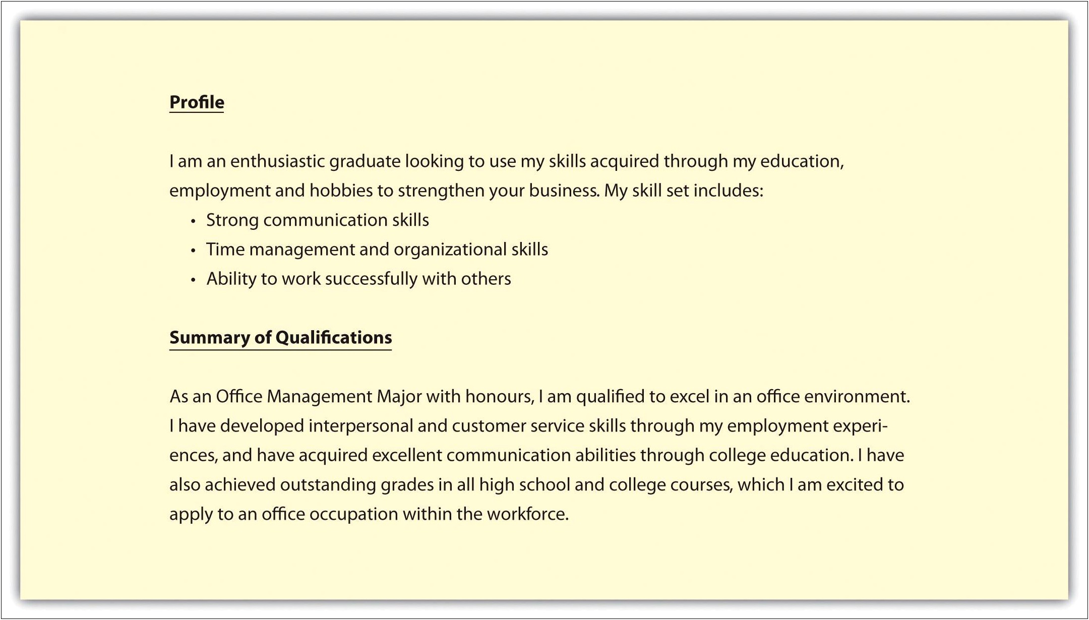 Acquired Skills And Abilities Section Of Resume