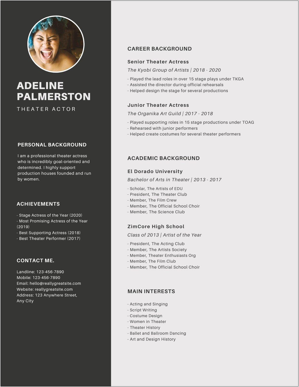 Acting Resume Example For Novice