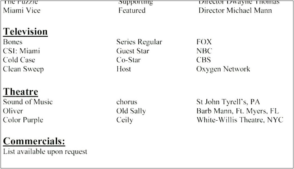 Acting Resume Example No Experience