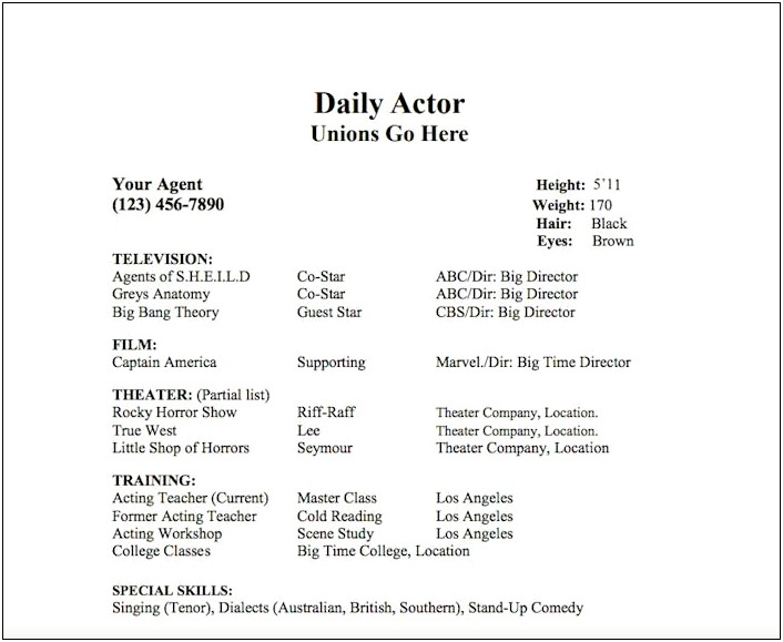 Acting Resume Free Template Word