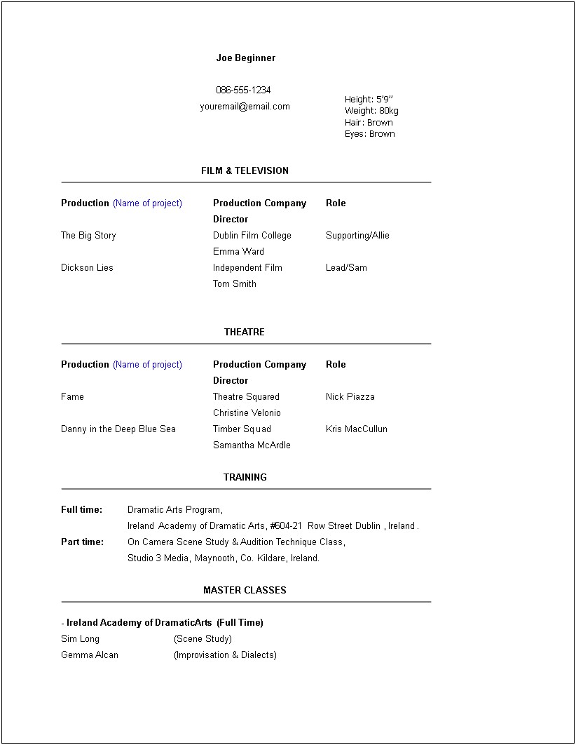 Acting Resume If You Have No Experience