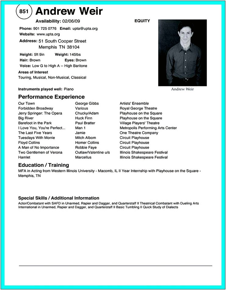 Acting Resume Sample Special Skills