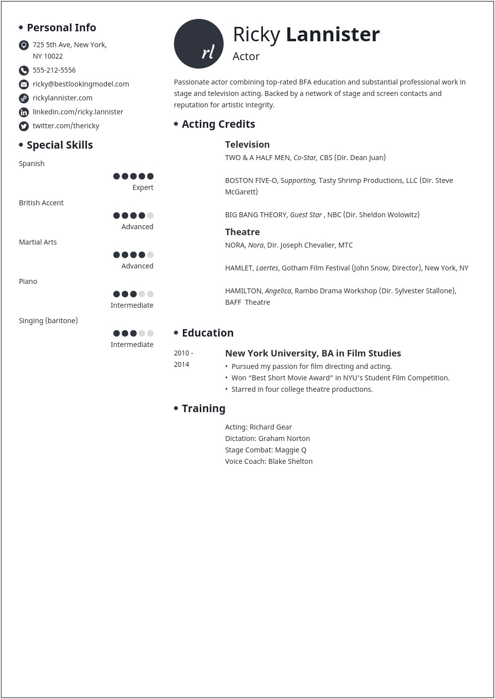 Acting Resume Samples For Beginners