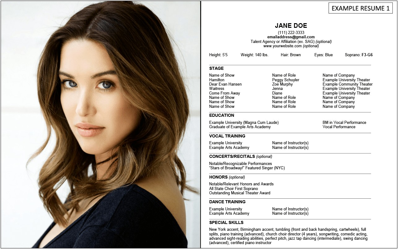 Acting Resume Template For College Auditions