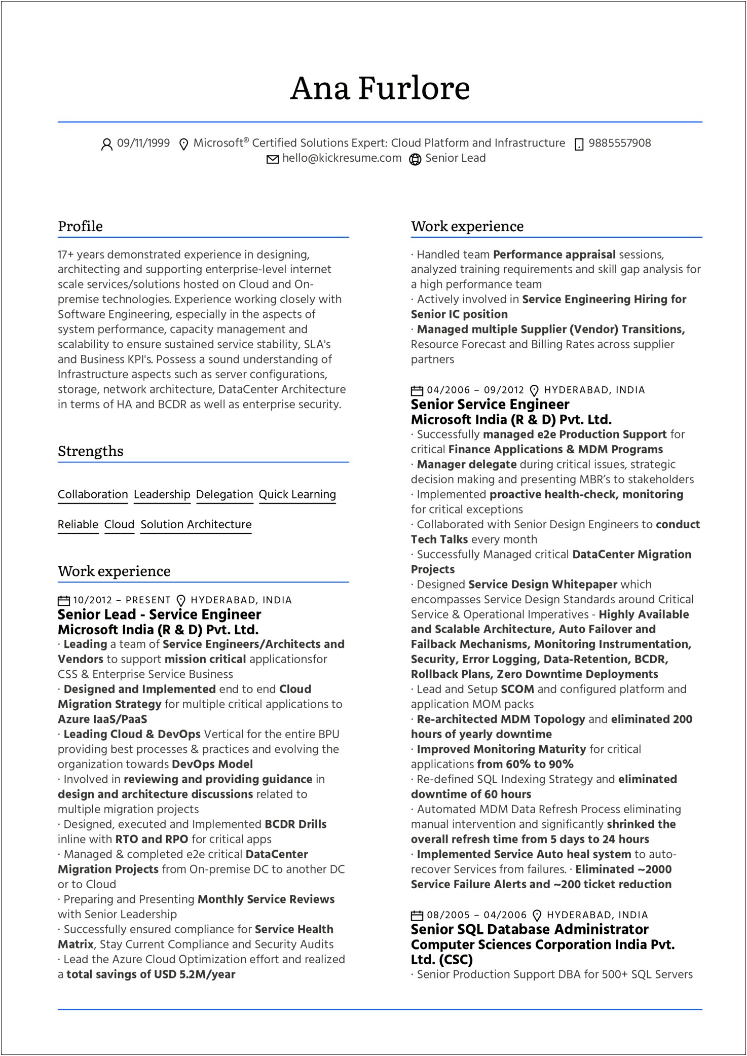 Active Directory With Cloud Solutions Sample Resume